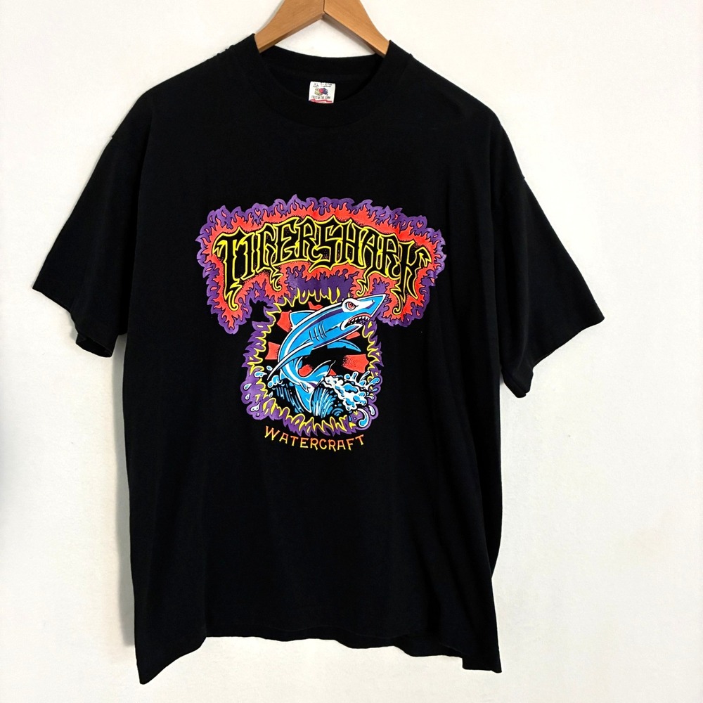 Vtg 90s Tigershark Watercraft USA Made Shirt XL Single Stitch Beach Graphic Tee